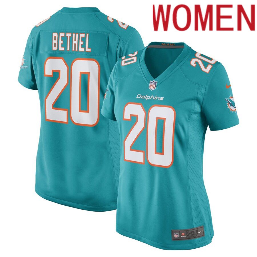 Women Miami Dolphins 20 Justin Bethel Nike Aqua Game Player NFL Jersey